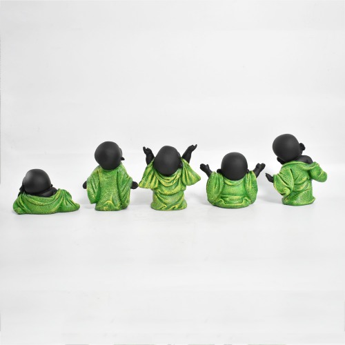 Small Monk Laughing Buddha Set Of 5 | Miniature Buddha Monk Statue Figurines Showpiece