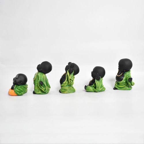 Small Monk Laughing Buddha Set Of 5 | Miniature Buddha Monk Statue Figurines Showpiece