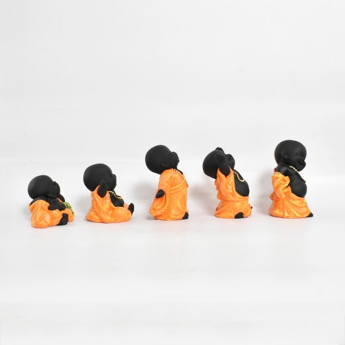 Small Monk Laughing Buddha Set Of 5 | Miniature Buddha Monk Statue Figurines Showpiece