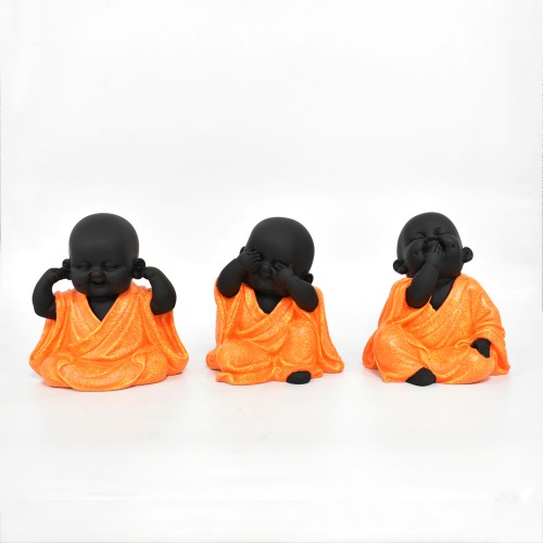 Gandhi Monk Set Of 3 Statue | Miniature Buddha Monk Statue Figurines Showpiece For Home, Office Decoration