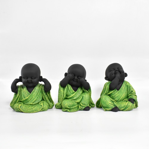 Gandhi Monk Set Of 3 Statue | Miniature Buddha Monk Statue Figurines Showpiece For Home, Office Decoration