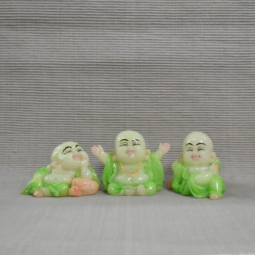 Happy Monk Set Of 3 Statue | Miniature Buddha Monk Statue Figurines Showpiece For Home | Office Decoration