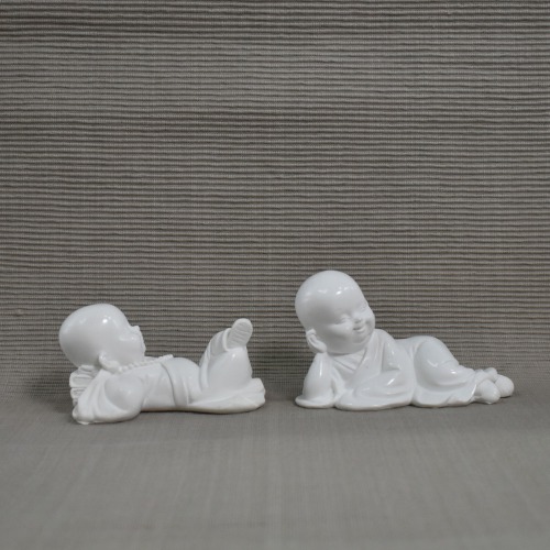 White Sleeping Monk Set Of 2 Little Monk Buddha Statue | Showpiece for Home | Office Decoration