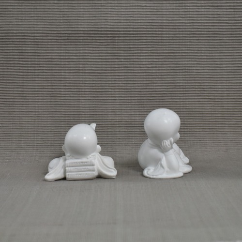 White Sleeping Monk Set Of 2 Little Monk Buddha Statue | Showpiece for Home | Office Decoration