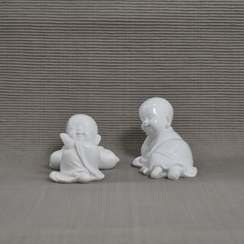 White Sleeping Monk Set Of 2 Little Monk Buddha Statue | Showpiece for Home | Office Decoration