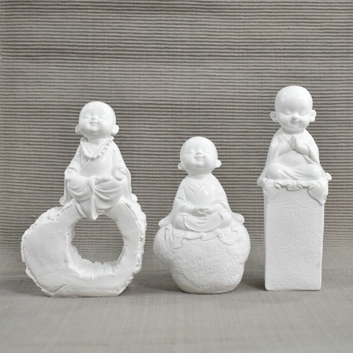 Monk White Fiber Little Monk Statue Of 3 | Buddha Statue Monk| Figurine Home Decorative Showpiece