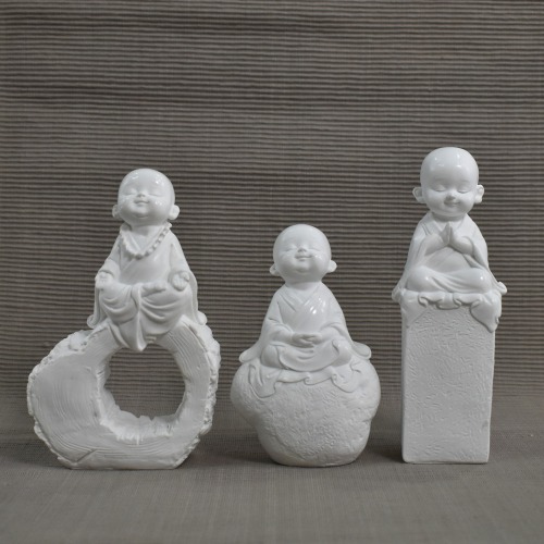 Monk White Fiber Little Monk Statue Of 3 | Buddha Statue Monk| Figurine Home Decorative Showpiece