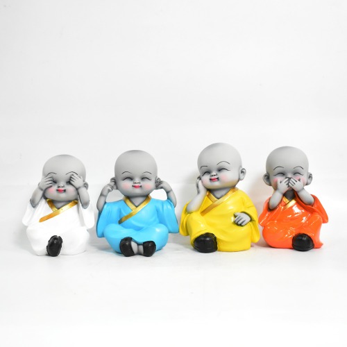 Multi colour Monk Buddha Statue Set Of 4 | Miniature Buddha Monk Showpiece for Home | Office Decoration