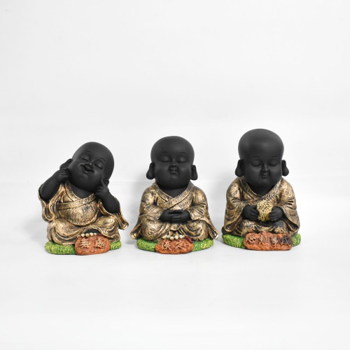 Black Colour Little Monk Buddha Set Of 3 Statue | Lord Buddha Idols For Gift | Home And Showpiece |Buddha showpiece