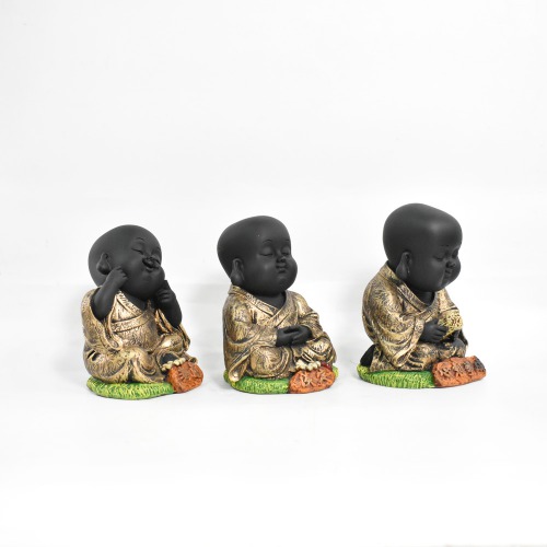 Black Colour Little Monk Buddha Set Of 3 Statue | Lord Buddha Idols For Gift | Home And Showpiece |Buddha showpiece