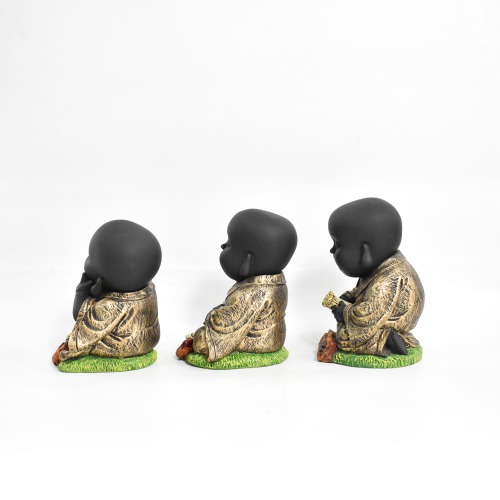 Black Colour Little Monk Buddha Set Of 3 Statue | Lord Buddha Idols For Gift | Home And Showpiece |Buddha showpiece