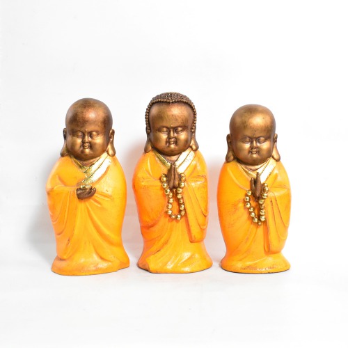 Golden Colour Namste Monk Set Of 3 Statue |home decor in Showpieces &Figurines |Table decorations items