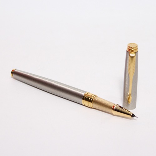 Parker Aster Brushed Metal Roller Ball Gold Trim Pen