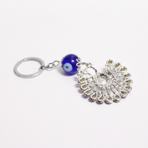 Evil Eye Key with Peacock Studded Keychain