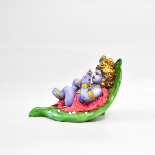 Bal Krishna Sleeping On Leaf Statue | Krishna Idol Statue Showpiece Murti for Home |Decor Your Home