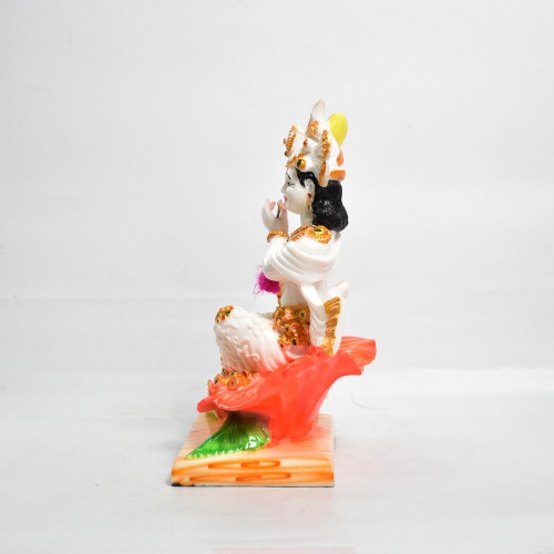 Krishna Sitting On Hibiscus With Cow Statue | Multi colour-Idol for Temple Decor |Decor Your Home