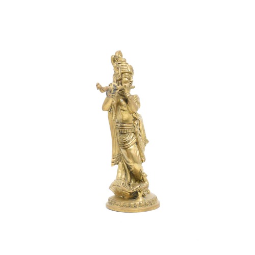 Brass Krishna Flute Playing Murti With Peacock Statue | Murti For Temple Home Decor Entrance Statue Wedding Gift