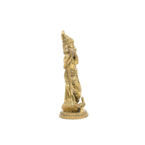 Brass Krishna Flute Playing Murti With Peacock Statue | Murti For Temple Home Decor Entrance Statue Wedding Gift