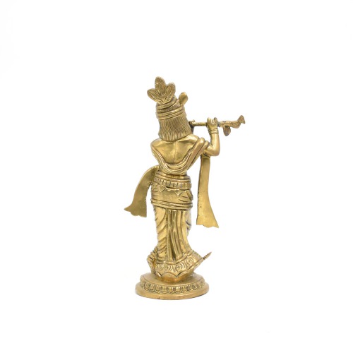 Brass Krishna Flute Playing Murti With Peacock Statue | Murti For Temple Home Decor Entrance Statue Wedding Gift