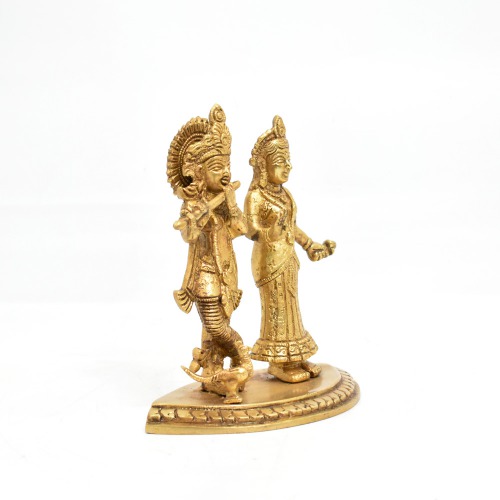 Brass Radha Krishna Pair Idol | Murti for Temple Home Decor Entrance Statue Wedding Gift | Krishna Brass Statue