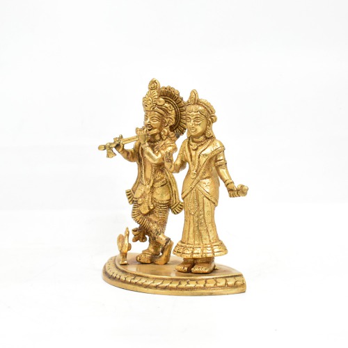 Brass Radha Krishna Pair Idol | Murti for Temple Home Decor Entrance Statue Wedding Gift | Krishna Brass Statue