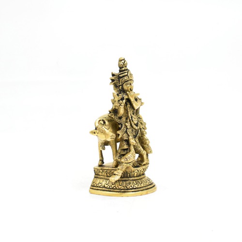 Brass Krishna Statue With Cow And Peacock Statue | Decor Your Home | Office And Gift Your Relatives | Showpiece