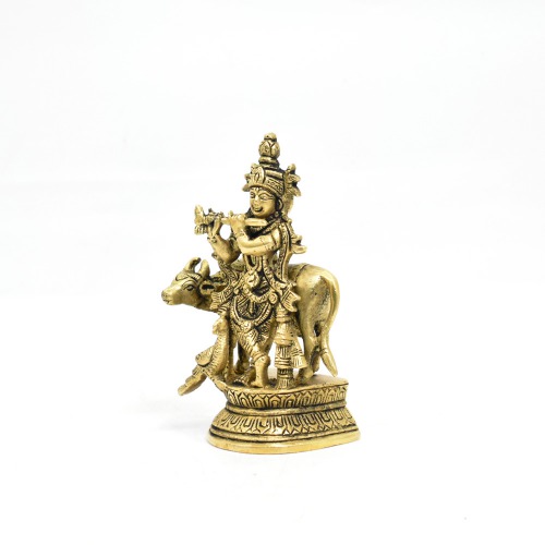 Brass Krishna Statue With Cow And Peacock Statue | Decor Your Home | Office And Gift Your Relatives | Showpiece