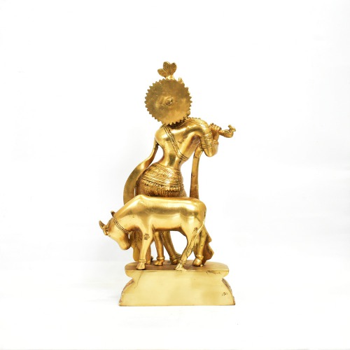 Big Brass Krishna With Cow Statue | Krishna Brass Metal Statue Idol For Home Temple | Office Table