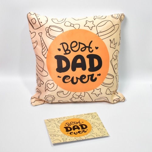 Best Dad Ever Printed Satin Cushion - 12x12 inches and Greeting Card Combo Pack -