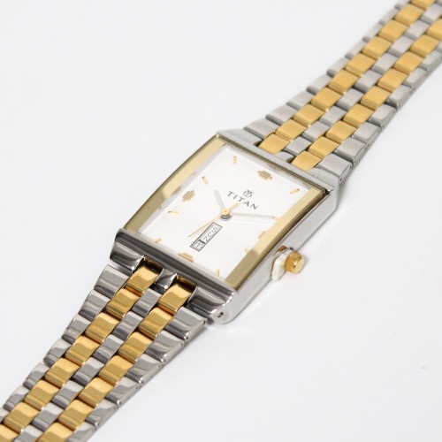 Silver With Golden Colour Titan Stainless Steal Strap Watch Wrist Watches Metal for Men