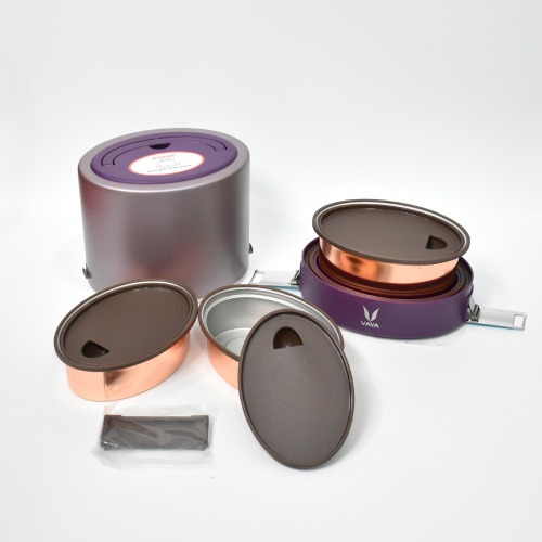 Vaya Tiffin Purple Copper-Finished Stainless Steel Lunch Box Without Bagmat, 1000 ml, 3 Containers, Purple