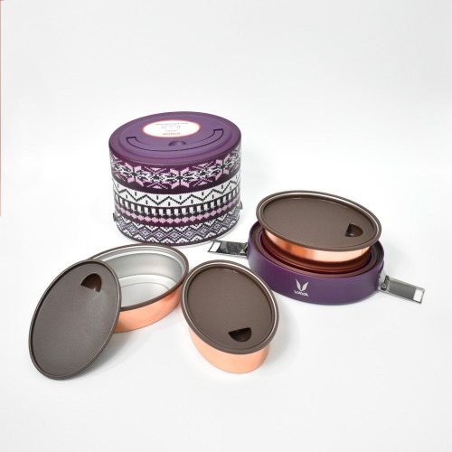 Vaya Tiffin Wool Copper-Finished Stainless Steel Lunch Box Without Bagmat, 1000 ml, 3 Containers, Purple