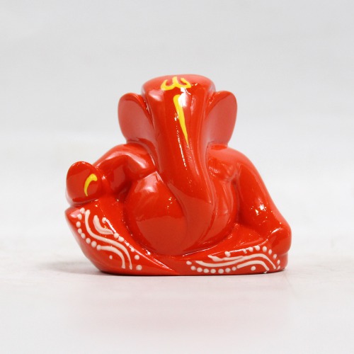 Polyresin Lord Ganesha Idols For Car Dashboard Home & Office - Small Red And Orange | Car Dashboard