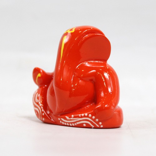 Polyresin Lord Ganesha Idols For Car Dashboard Home & Office - Small Red And Orange | Car Dashboard