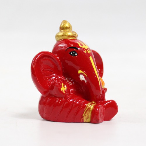 Lord Ganesha Glossy Finish Idol for Car Dash Board Statue Ganpati Figurine God of Luck- Small Red And Orange