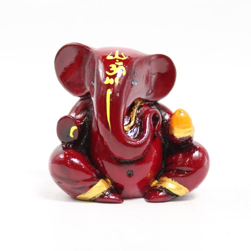 Mini Lord Ganesh Statue Fiber Idol Hindu God of Success For Car | Vehicle Dashboard - Small Red | Orange | Brown