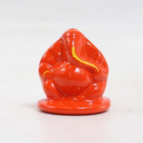 Lord Ganpati Modak Design Idol For Car Dashboard Home & Office - Small Red And Orange | Spiritual | Ganesha Murti