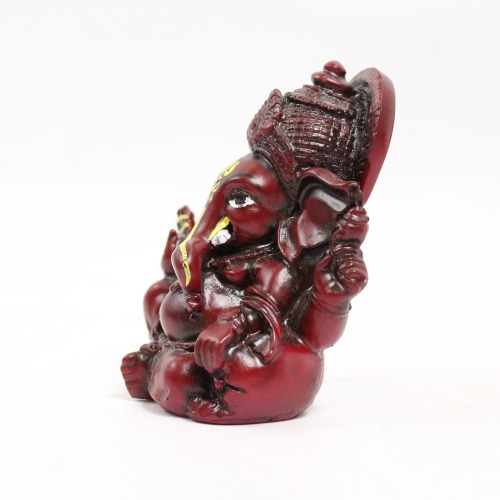 Brown Lord Ganesha Big Ears Glossy Finish With Yellow Shed Idol for Car Dash Board Statue Ganpati Figurine