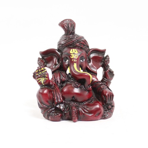 Brown Lord Ganesha Big Ears With Pagdi Glossy Finish With Yellow Shed Idol For Car Dash Board Statue