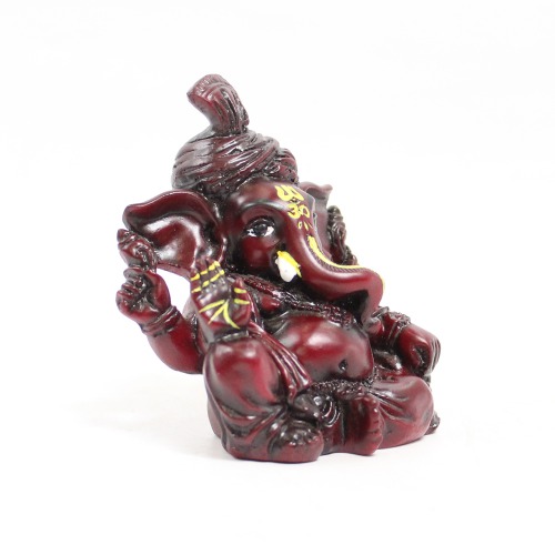 Brown Lord Ganesha Big Ears With Pagdi Glossy Finish With Yellow Shed Idol For Car Dash Board Statue