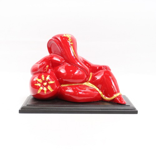 Lord Ganesha With Glossy Finish Idol for Car Dash Board Statue Ganpati Figurine God of Luck- Small Red And Orange