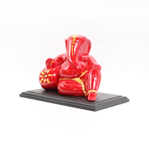 Lord Ganesha With Glossy Finish Idol for Car Dash Board Statue Ganpati Figurine God of Luck- Small Red And Orange