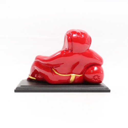 Lord Ganesha With Glossy Finish Idol for Car Dash Board Statue Ganpati Figurine God of Luck- Small Red And Orange