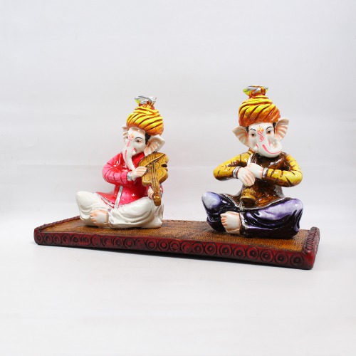 Two Musical Ganesha Glossy Finishing Showpiece | Home & Office | Spiritual | Ganesha Murti | Showpiece