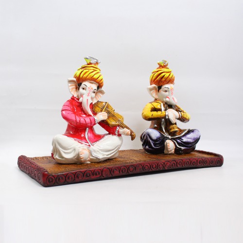 Two Musical Ganesha Glossy Finishing Showpiece | Home & Office | Spiritual | Ganesha Murti | Showpiece