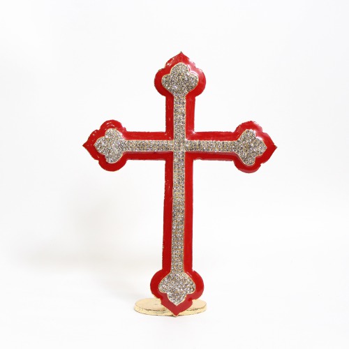 Christian Jesus Christ Holy Cross Idol Red Gold Metal Statue for Car Dashboard | Office Table Showpiece