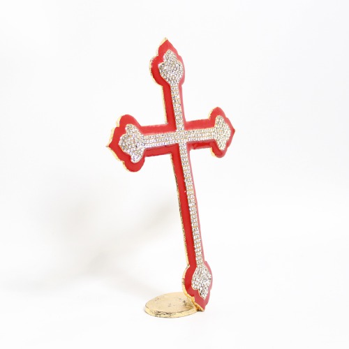 Christian Jesus Christ Holy Cross Idol Red Gold Metal Statue for Car Dashboard | Office Table Showpiece