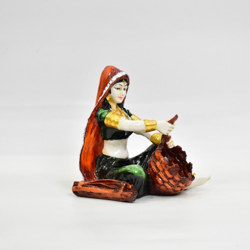 Green and Orange Rajasthani Lady Decorative Showpiece