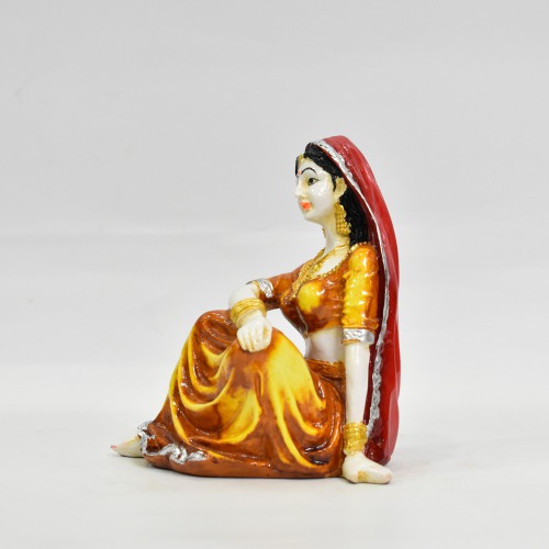 Yellow Rajasthani Lady Showpiece For Home Decor