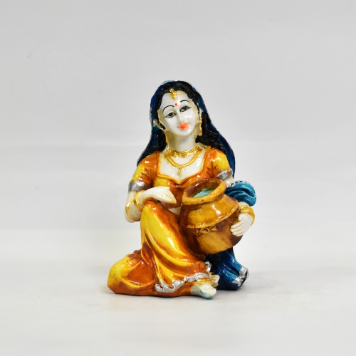 Yellow Rajasthani Lady With Matka Showpiece For Home Decor